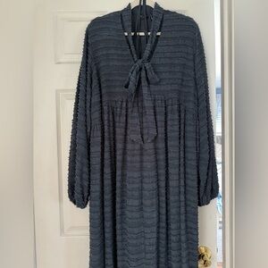 ASOS Navy Textured Long Sleeve Dress